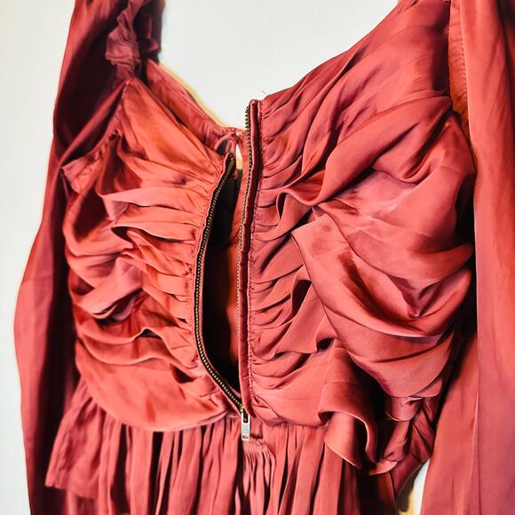 ULLA JOHNSON Women's Red Satin Halter Neck Mirelle Peplum Puff Blouse Size 10 - Picture 6 of 16